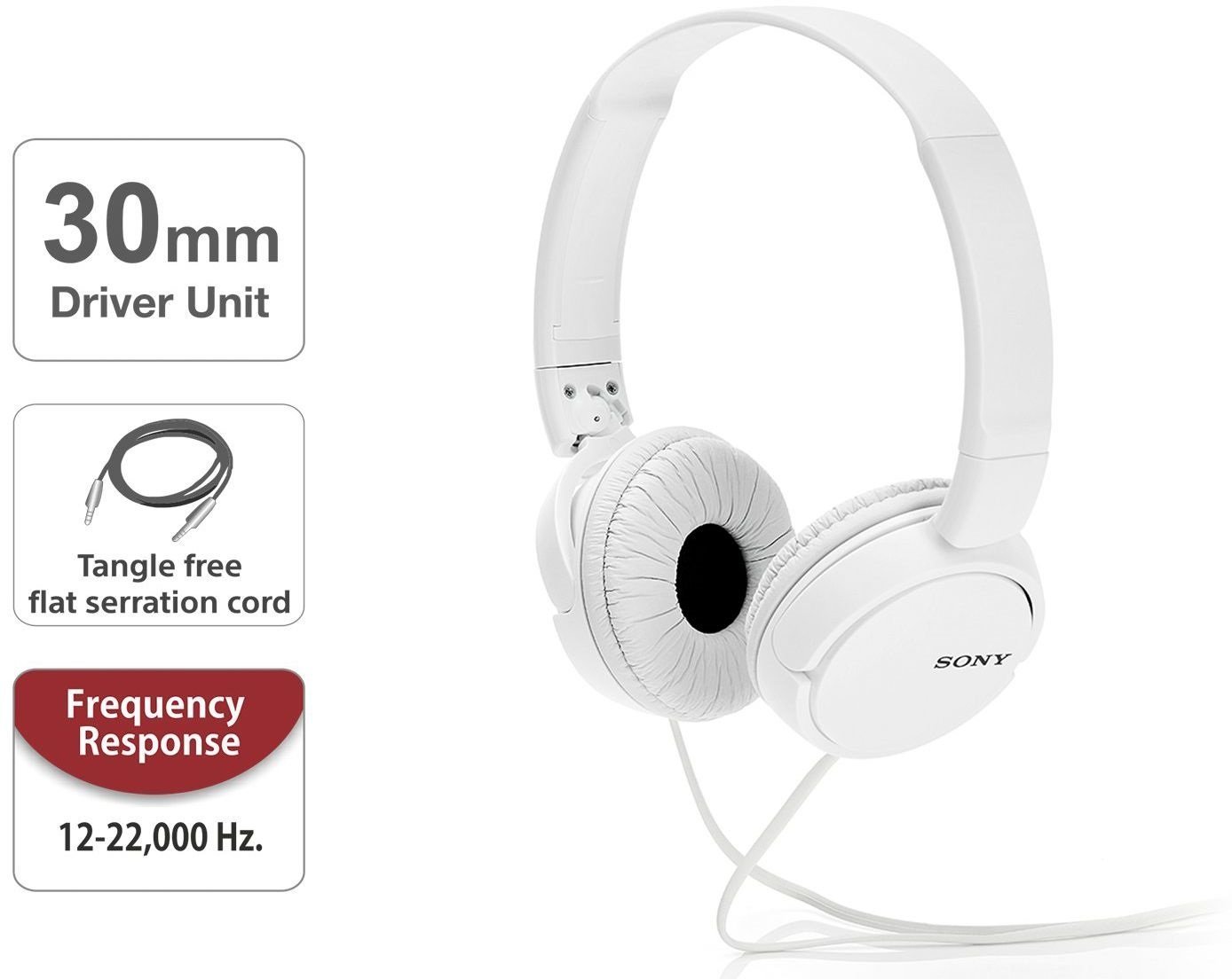 Sony MDR-ZX110A On-Ear Stereo Headphones (White), without mic - Image 2