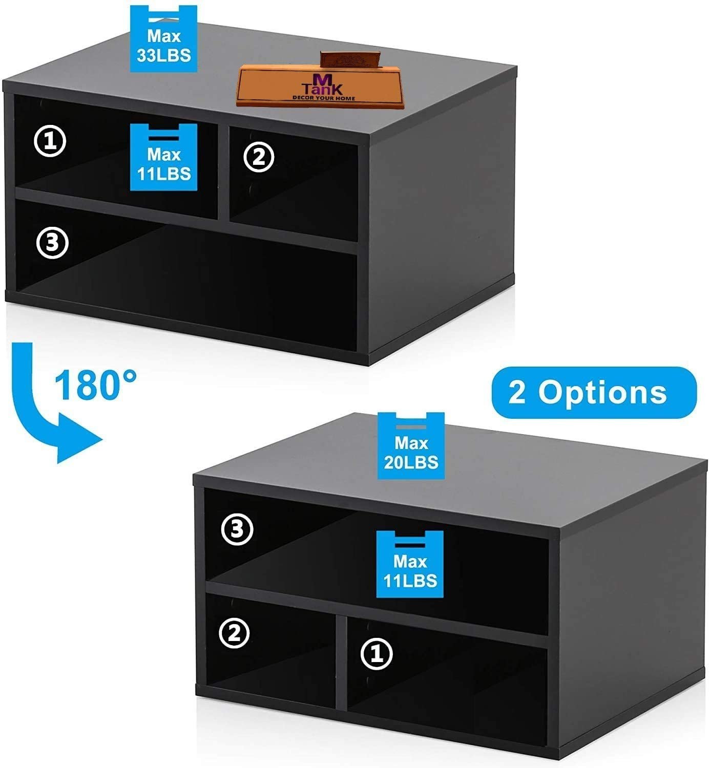 Tree House Printer Stands with Storage, Workspace Desk Organizers for Home & Office, Black - Image 2